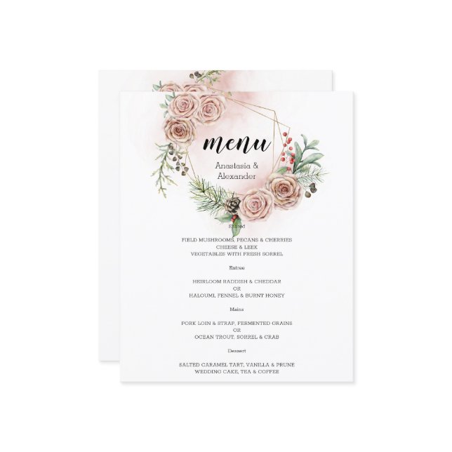 Budget Elegantes WEDDING MENU. (Vorderseite/Rückseite Beispiel)
