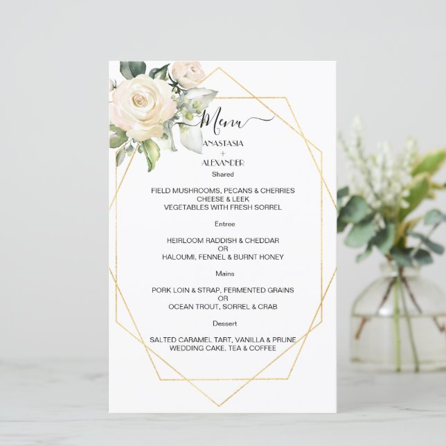 Budget Elegantes WEDDING MENU. MENÜKARTE (Stehend Vorderseite)