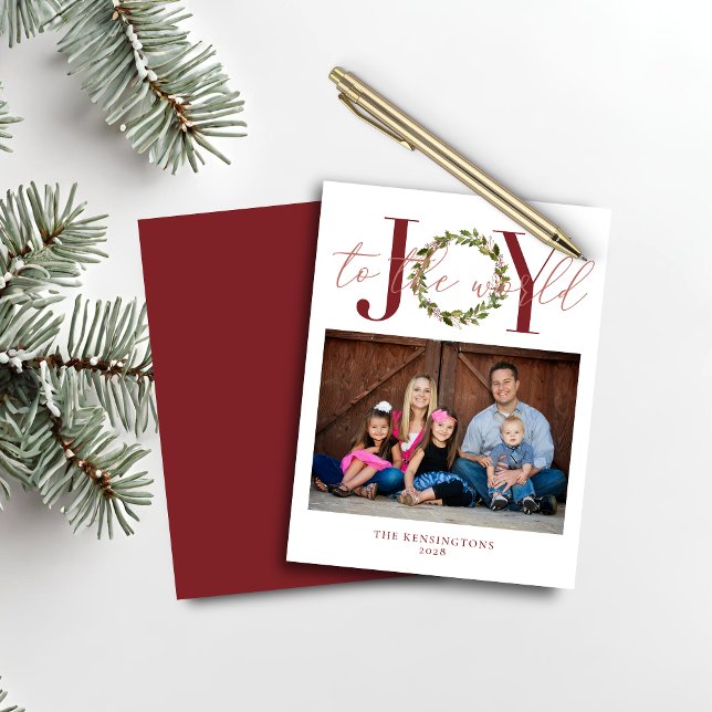 Budget Elegantes Weihnachts-Joy-Wreath-Foto (Budget Elegant Christmas Joy Wreath Photo Card)
