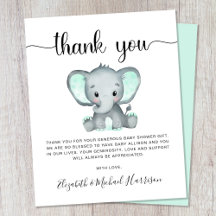 Budget Elephant Baby Dusche Danke Karte