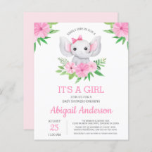 BUDGET Elephant Baby Shower Girly Einladung