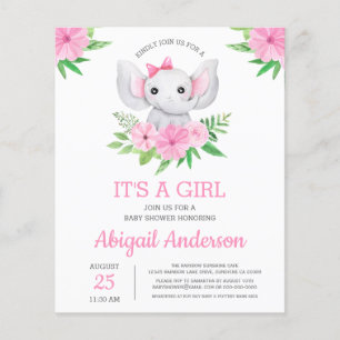 BUDGET Elephant Baby Shower Girly Einladung Flyer