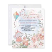 Budget Elephant Florals Baby Shower Picnic Einladu