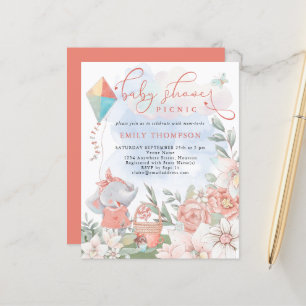 Budget Elephant Florals Baby Shower Picnic Einladu