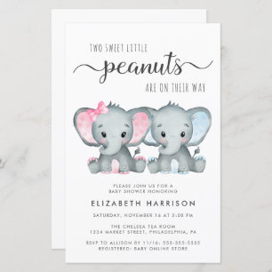 Budget Elephant Twin Boy Girl Baby Shower Einladun