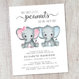 Budget Elephant Twin Boy Girl Baby Shower Einladun