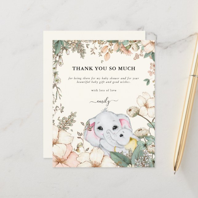 Budget Elephants Cream Baby Dusche Danke (Vorderseite/Rückseite Beispiel)