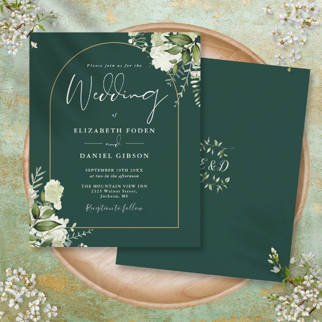 Budget Emerald Floral Gold Arch Wedding Einladung (Budget Emerald Floral Gold Arch Wedding Invite)