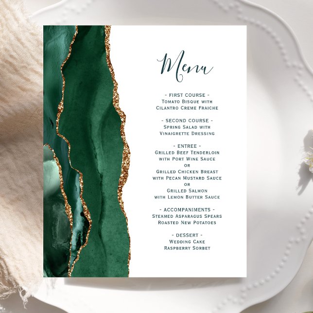 Budget Emerald Gold Agate Green Script Wedding (Von Creator hochgeladen)