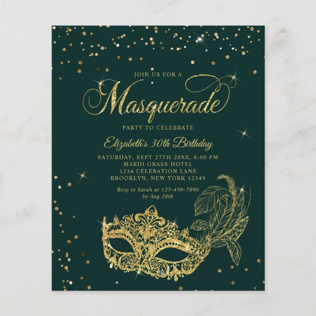 BUDGET Emerald Gold Masquerade Birthday Photo (Vorderseite)