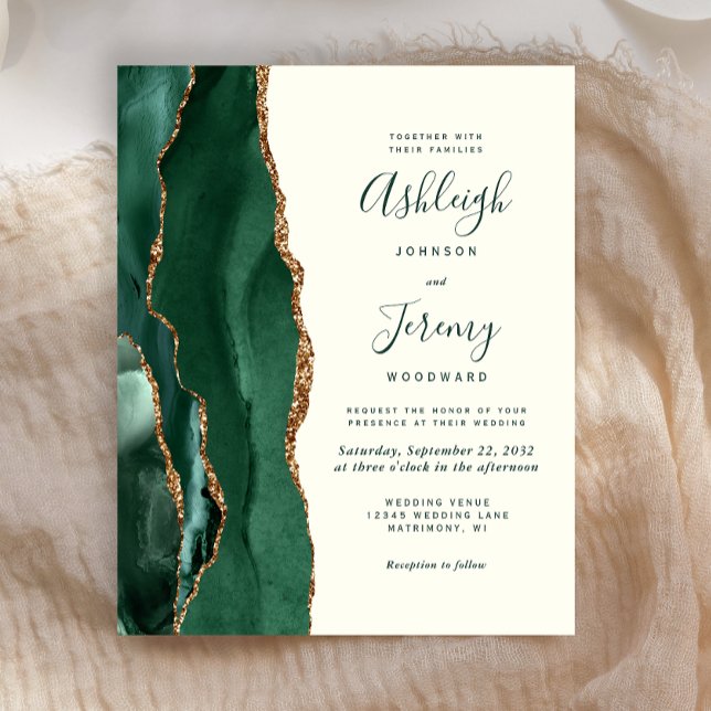 Budget Emerald Green Agate Ivory Wedding Einladung (Von Creator hochgeladen)