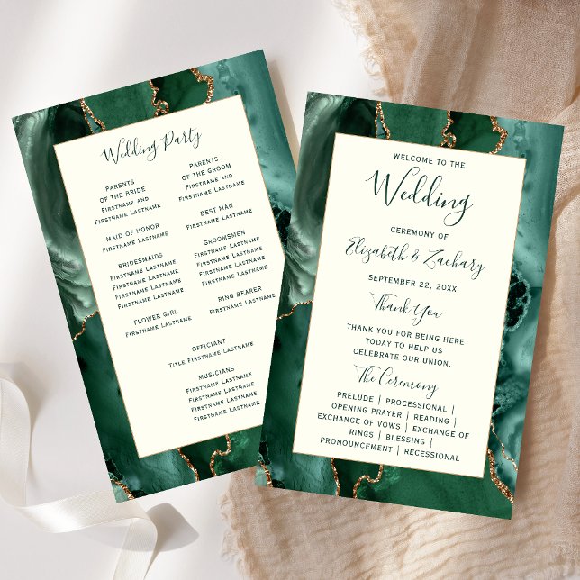 Budget Emerald Green Agate Ivory Wedding Program (Von Creator hochgeladen)