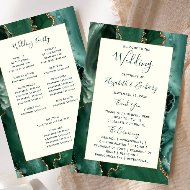 Budget Emerald Green Agate Ivory Wedding Program (Von Creator hochgeladen)
