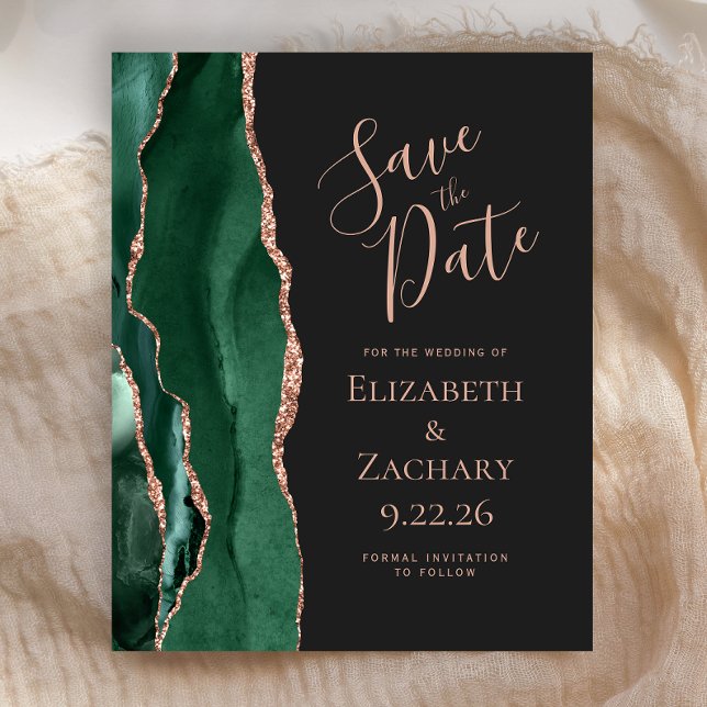 Budget Emerald Green Agate Rose Gold Save the Date (Von Creator hochgeladen)