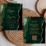 Budget Emerald Green Agate Script QR Code Hochzeit<br><div class="desc">Diese elegante Hochzeitseinladung zeigt ein Hintergrundbild des smaragdgrünen Aquarelles, bestickt mit Imitaten goldenen Glitzer. Der anpassbare Text kombiniert goldfarbene moderne Handschrift, Copperplate und kursiven Schriftart. Die Rückseite bietet Platz für Hochzeitsdetails auf einem passenden grünen Hintergrund, zusammen mit einem QR-Code, den die Gäste scannen können, um Ihre Website und UAWG zu...</div>