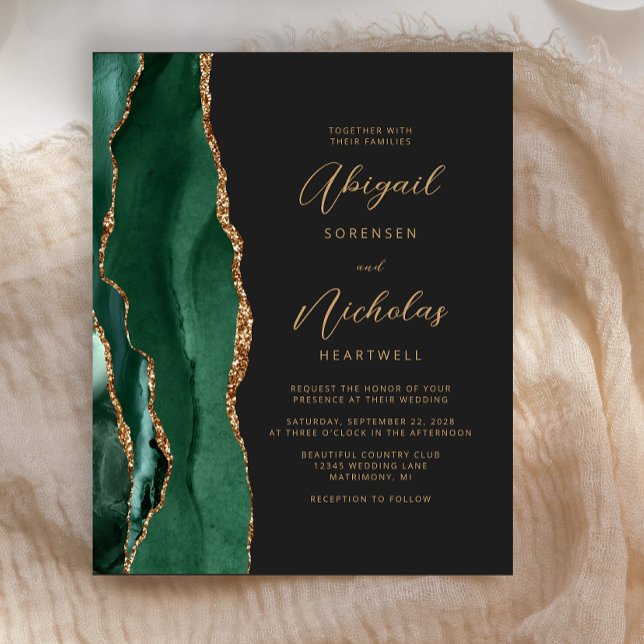 Budget Emerald Green Agate Wedding Einladung (Von Creator hochgeladen)