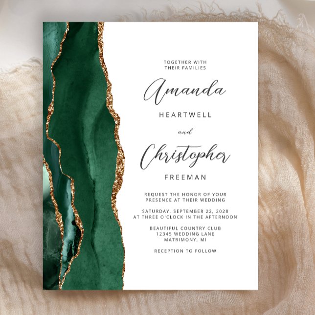 Budget Emerald Green Agate Wedding Invite (Von Creator hochgeladen)