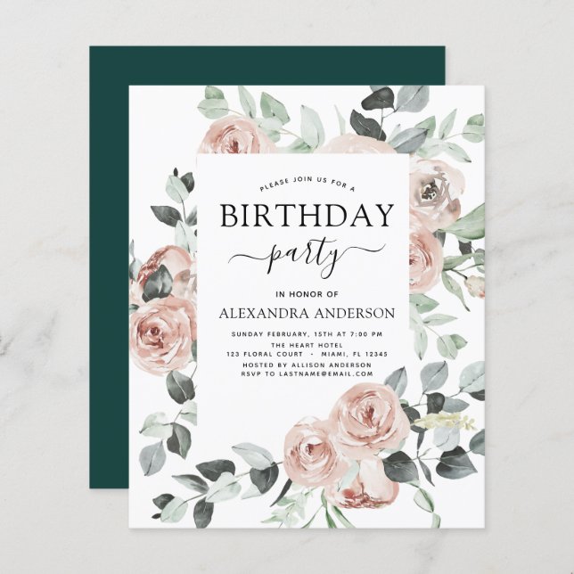 Budget Emerald Green Birthday Party Floral (Vorne/Hinten)