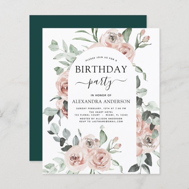 Budget Emerald Green Birthday Party Floral (Vorne/Hinten)