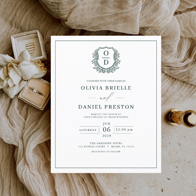 Budget Emerald Green Elegant Hochzeitseinladung (Von Creator hochgeladen)