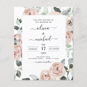 Budget Emerald Green Floral Wedding Einladung Flyer