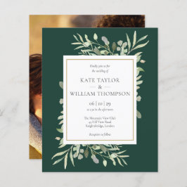 Budget Emerald Green Foliage Wedding Foto Einladun