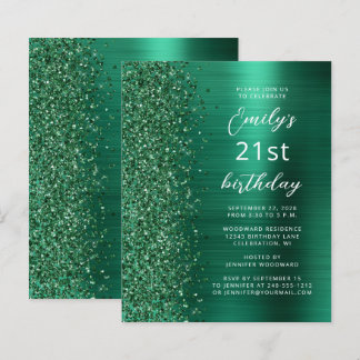 Budget Emerald Green Glam 21. Geburtstag Einladung