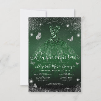 Budget Emerald Green Glam Glitzer Gown Quinceanera Mitteilungskarte