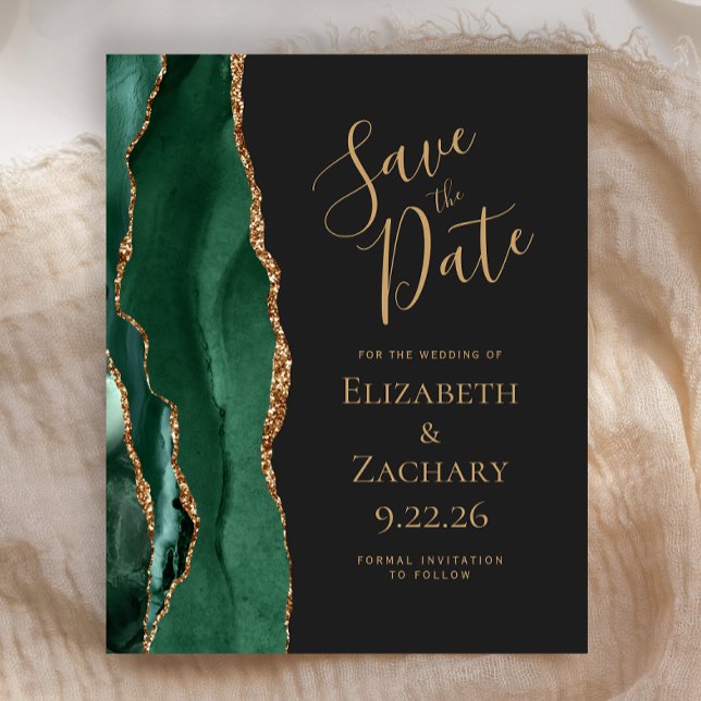 Budget Emerald Green Gold Agate Dark Save the Date (Von Creator hochgeladen)
