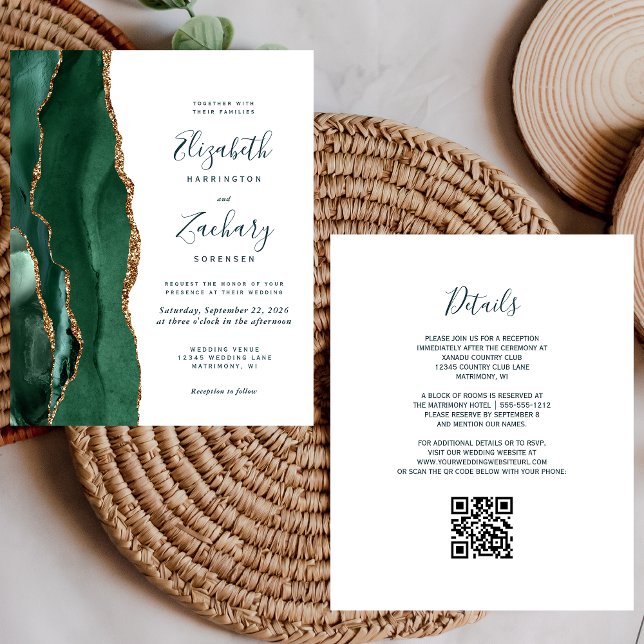 Budget Emerald Green Gold Agate QR Code Hochzeit (Von Creator hochgeladen)