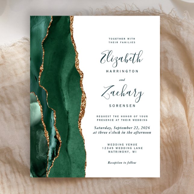 Budget Emerald Green Gold Agate Script Wedding (Von Creator hochgeladen)