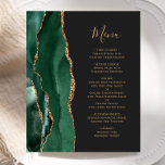 Budget Emerald Green Gold Dark Wedding Menu<br><div class="desc">Die links Kulisse dieses eleganten,  modernen Hochzeitsmenüs besticht durch einen smaragdgrünen Aquarellstreifen,  der mit vergoldetem Imitat-Glitzer bestickt ist. Der anpassbare Text vereint goldfarbene whimsical Handschriftzeichen mit Copperplate-Schriftart auf schwarzem Schiefer-Hintergrund. Die Rückseite ist mit einem smaragdgrünen und goldgelben Dekor ausgestattet.</div>