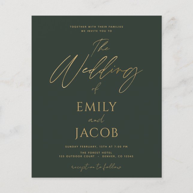 Budget Emerald Green Gold Wedding Modern Flyer (Vorne)