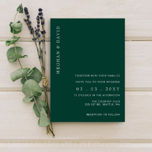 Budget Emerald Green Modern Wedding Einladung