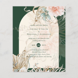 BUDGET Emerald Green Pampas Grass Peach Wedding Flyer