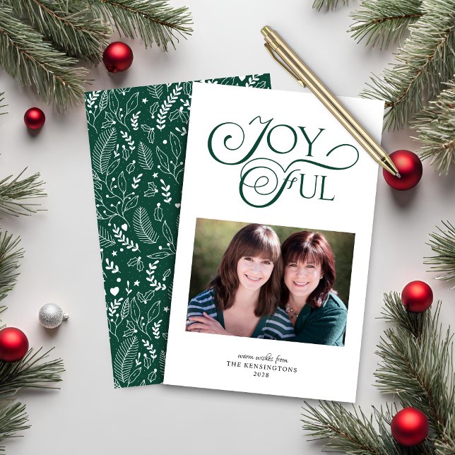 Budget Emerald Green Pattern Joyful Holiday Foto (Budget Emerald Green Pattern Joyful Holiday Photo Card)