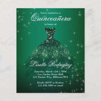 Budget Emerald Green Quinceanera Einladung