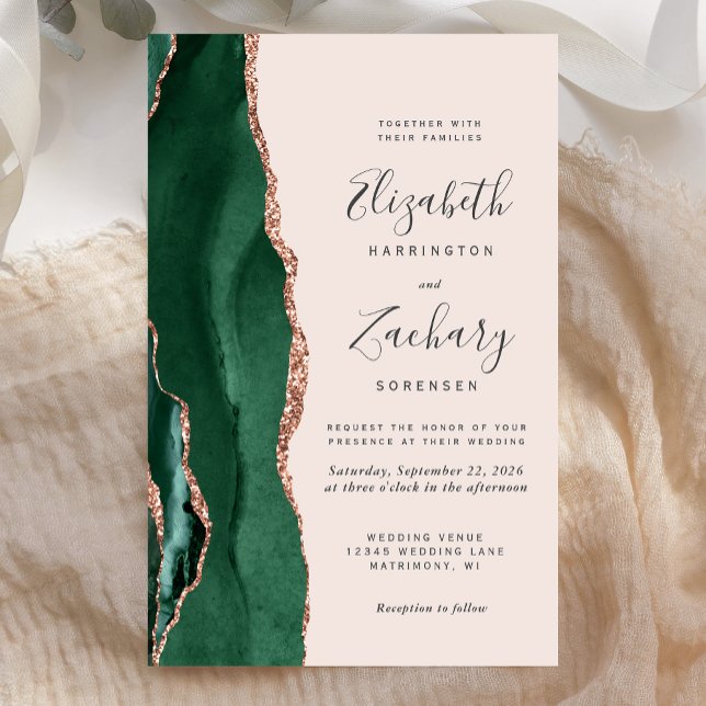 Budget Emerald Green Rose Gold Agate Blush Wedding (Von Creator hochgeladen)
