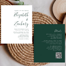 Budget Emerald Green Script QR Code Wedding Einlad