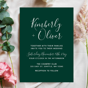 Budget Emerald Green Script Wedding Einladung
