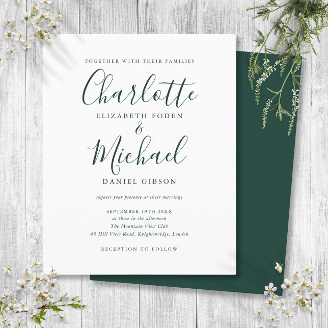 Budget Emerald Green Script Wedding Einladung (Budget Emerald Green Script Wedding Invitation)