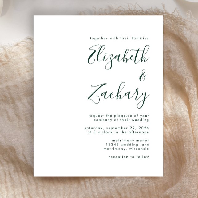 Budget Emerald Green Script Wedding Einladung (Von Creator hochgeladen)