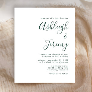 Budget Emerald Green Script Wedding Einladung
