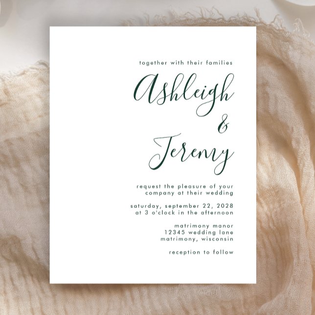Budget Emerald Green Script Wedding Einladung (Von Creator hochgeladen)