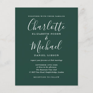 Budget Emerald Green Script Wedding Einladung