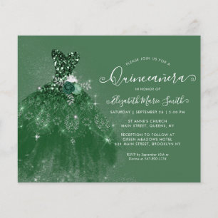 Budget Emerald Green Silver Glitzer Quinceanera