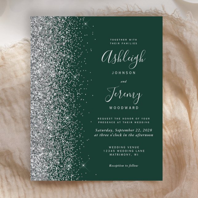 Budget Emerald Green Silver Glitzer Wedite Einladu (Von Creator hochgeladen)