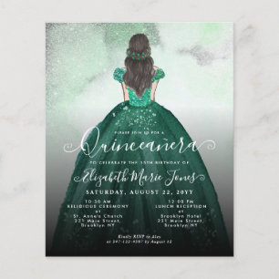 Budget Emerald Green Silver Princess Quinceañera