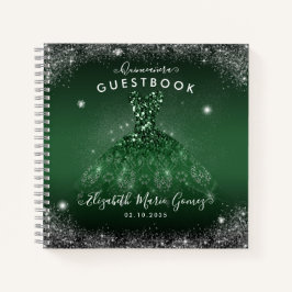 Budget Emerald Green Silver Quinceanera Guestbook Notizbuch