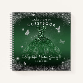Budget Emerald Green Silver Quinceanera Guestbook Notizbuch